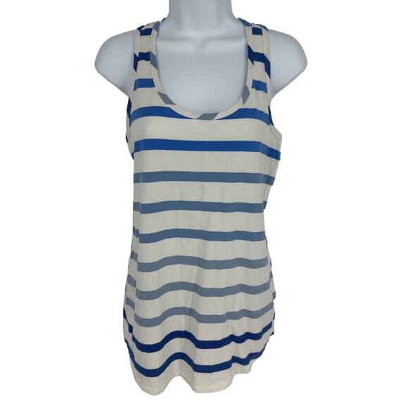 CABI Womens White Blue Ombre Stripe Scoop Neck Jersey Knit Racerback Tank Size S - Picture 1 of 7